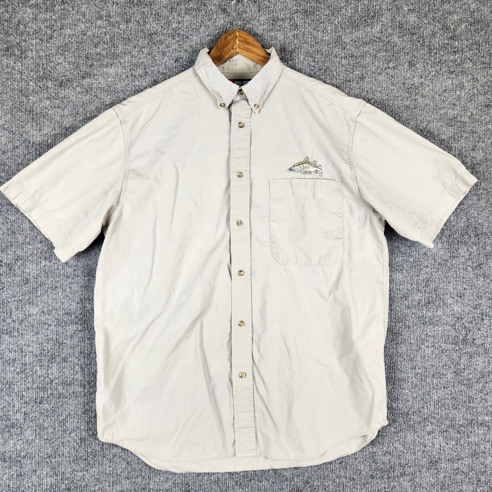 Reel Legends Shirt Mens Gray Short Sleeve Vented Fishing Cotton Medium